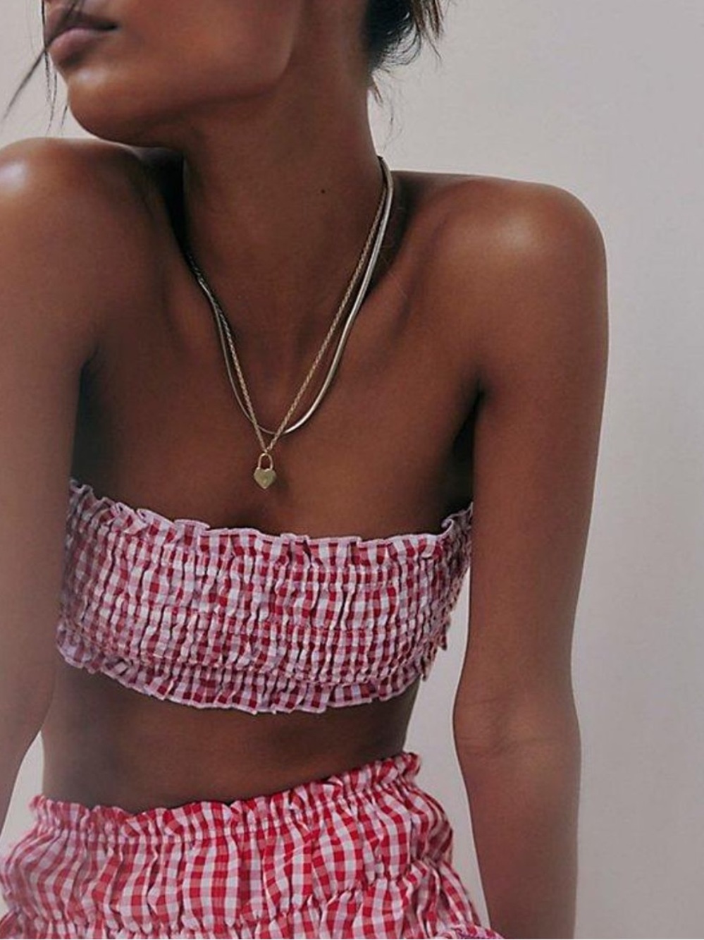 free people smocked gingham bandeau top - Picture 3 of 6